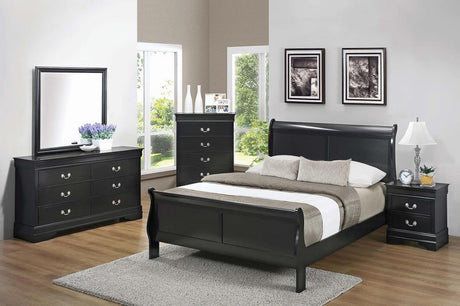 Louis Philippe - 4 Piece Panel Bedroom Set With High Headboard - Black - Home Elegance USA
