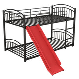 Twin Over Twin Metal Bunk Bed With Slide,Kids House Bed Black+Red - Home Elegance USA