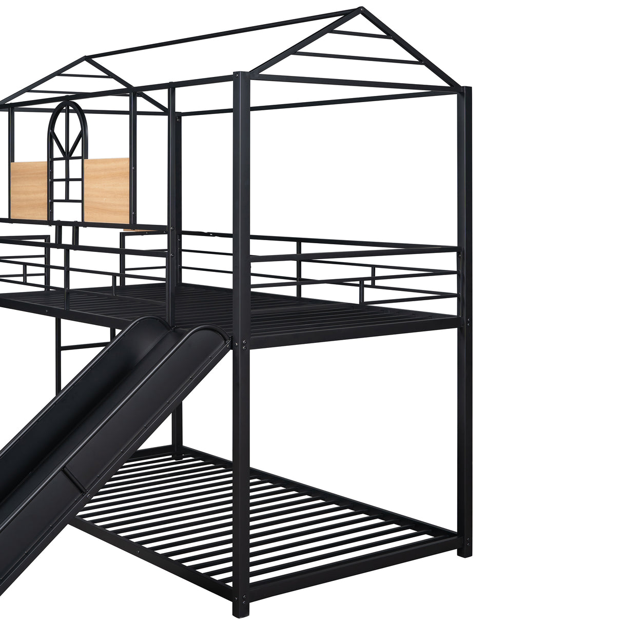 Twin Over Twin Metal Bunk Bed ,Metal Housebed With Slide,Three Colors Available.(Black with Black  Slide)(OLD SKU :LP000095AAB) - Home Elegance USA