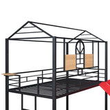 Twin Over Twin Metal Bunk Bed ,Metal Housebed With Slide,Three Colors Available.(Black with Red Slide)(OLD SKU :LP000095AAJ) - Home Elegance USA