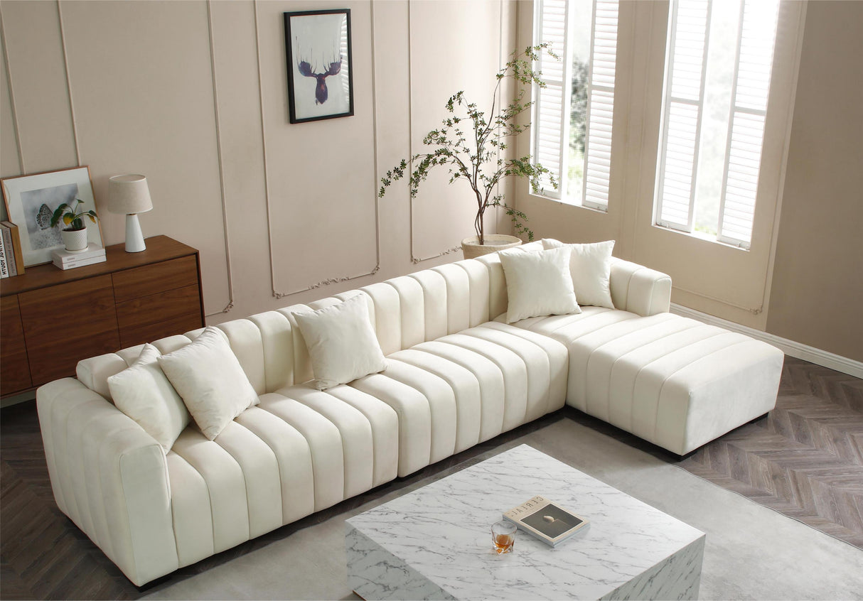 L-Shape Sectional Sofa with Deep Tufted Velvet Upholstered Right Chaise Modular Sofa  beige - Home Elegance USA