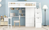 Full size Loft Bed with Bookshelf,Drawers,Desk,and Wardrobe-White - Home Elegance USA