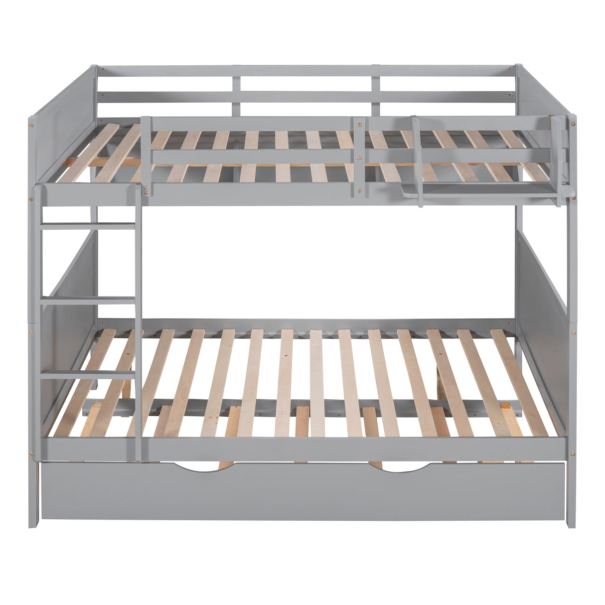 Full-Over-Full Bunk Bed with Twin size Trundle , Separable Bunk Bed with Bookshelf for Bedroom-Gray - Home Elegance USA