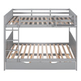 Full-Over-Full Bunk Bed with Twin size Trundle , Separable Bunk Bed with Bookshelf for Bedroom-Gray - Home Elegance USA