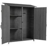 56”L x 19.5”W x 64”H Outdoor Storage Shed with Lockable Door, Wooden Tool Storage Shed w/Detachable Shelves & Pitch Roof,Gray