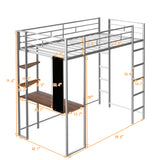 Twin Metal Loft Bed with 2 Shelves and one Desk ,Silver(Old SKU: MF281206AAN)