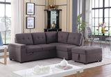 Katie Brown Linen Sleeper Sectional Sofa with Storage Ottoman, Storage Arm - Home Elegance USA