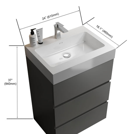 Alice 24" Gray Bathroom Vanity with Sink, Large Storage Freestanding Bathroom Vanity for Modern Bathroom, One - Piece White Sink Basin without Drain and Faucet - W1865S00013 - Home Elegance USA - 6