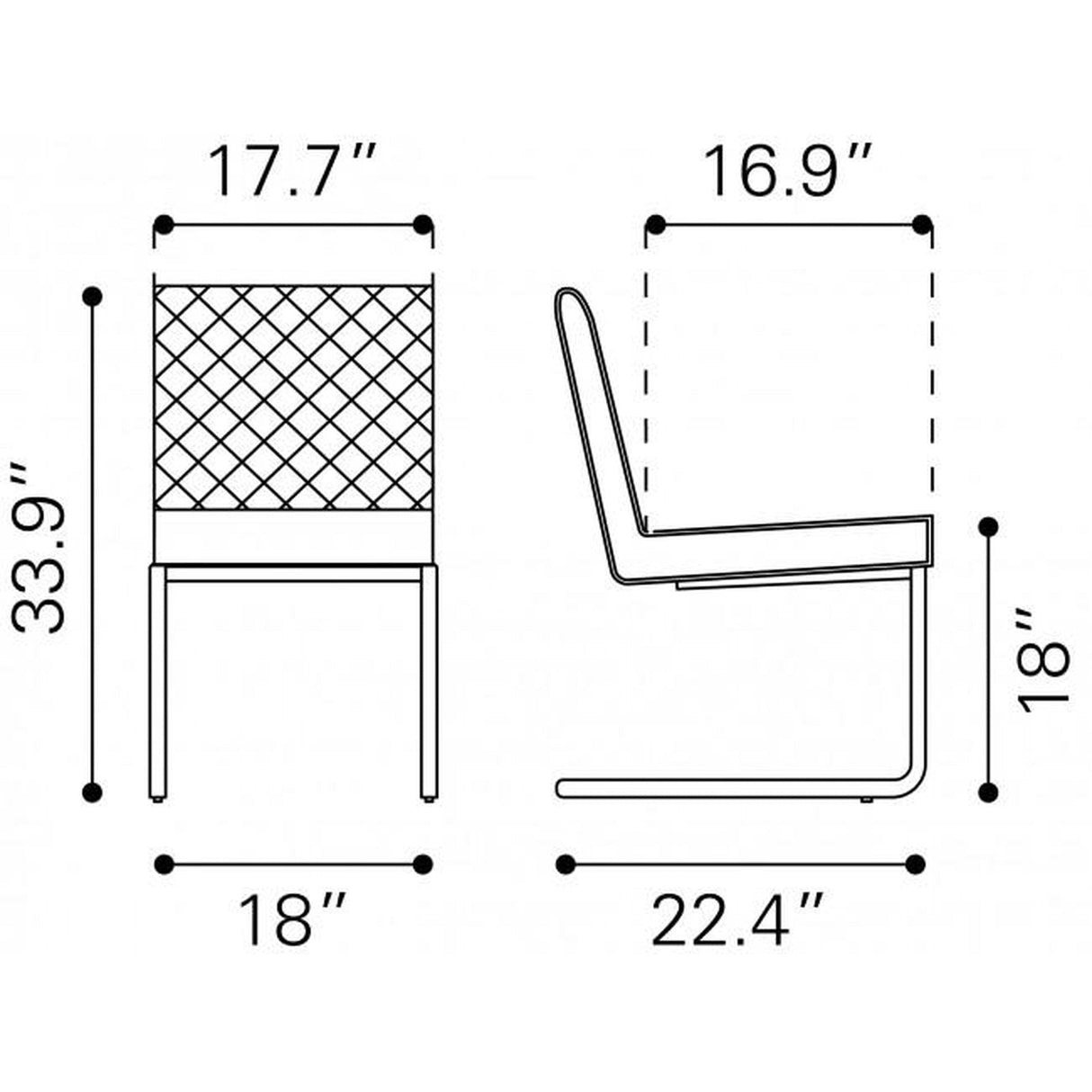 Zuo Quilt Armless Dining Chair White - Set Of 2