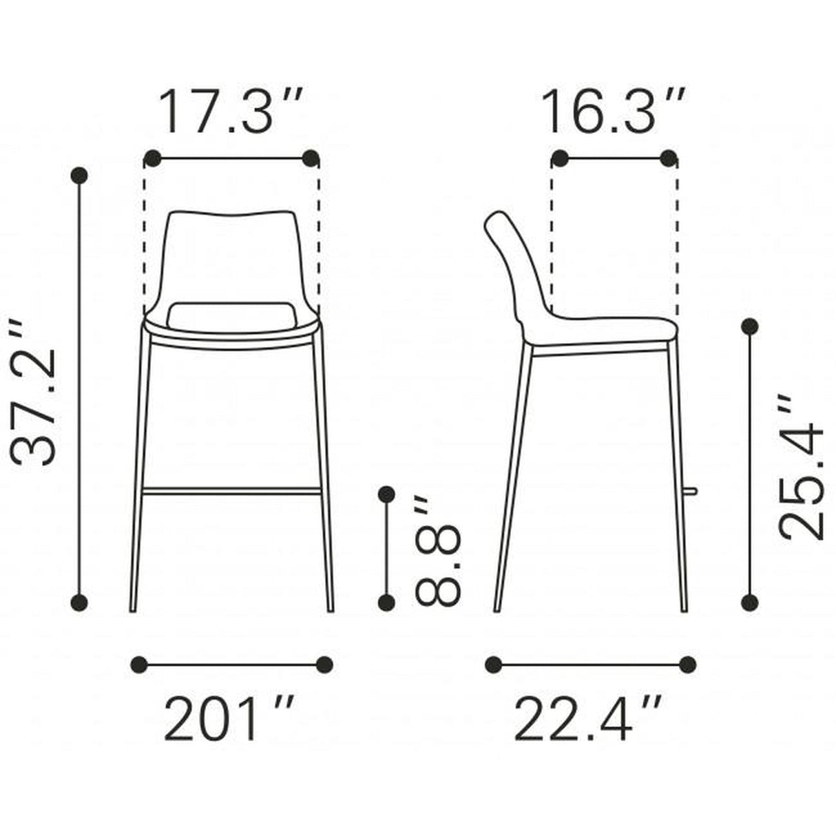 Zuo Ace Counter Chair White & Silver - Set Of 2