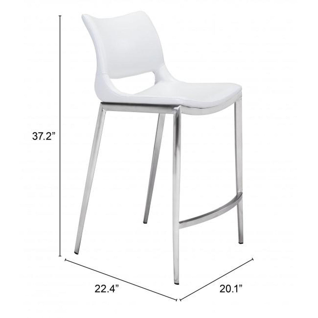 Zuo Ace Counter Chair White & Silver - Set Of 2