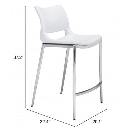 Zuo Ace Counter Chair White & Silver - Set Of 2