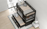 Twin over Twin Wood Bunk Bed with Trundle and Drawers, Espresso - Home Elegance USA