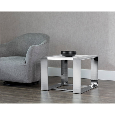 Dalton End Table - Stainless Steel - High Gloss White - Home Elegance USA