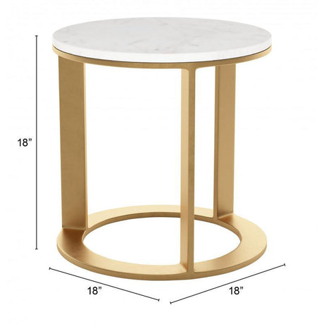 Zuo Helena Side Table White & Gold