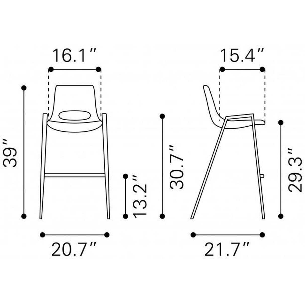 Zuo Desi Bar Chair - Set Of 2