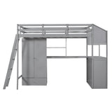 Twin Size Loft Bed with Wardrobe and Drawers, attached Desk with Shelves, Gray - Home Elegance USA