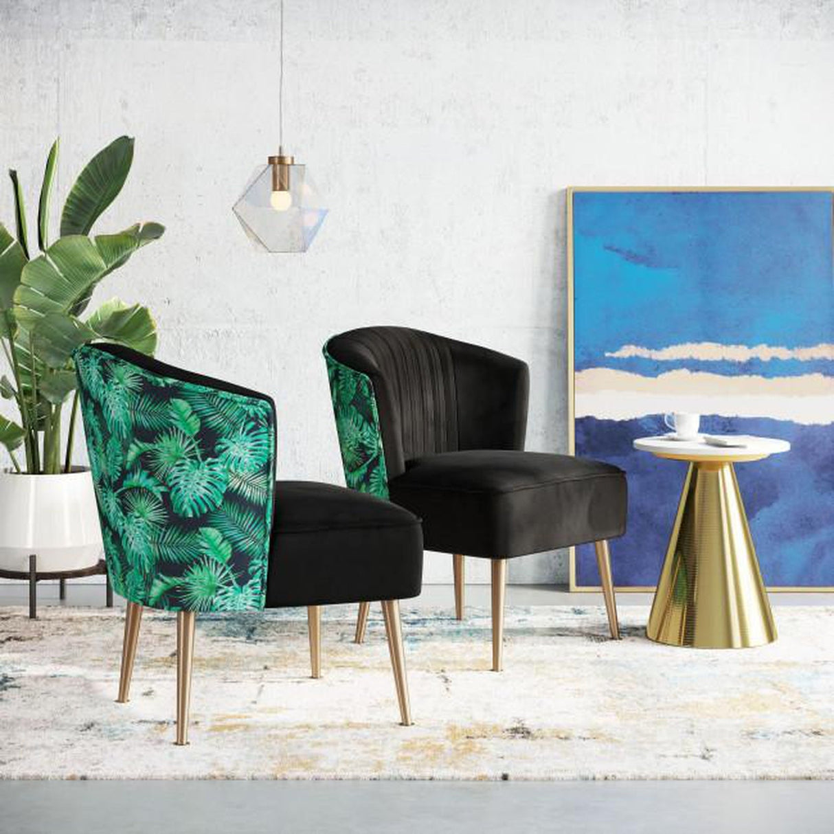 Zuo Tonya Accent Chair Black, Gold & Tropical Print
