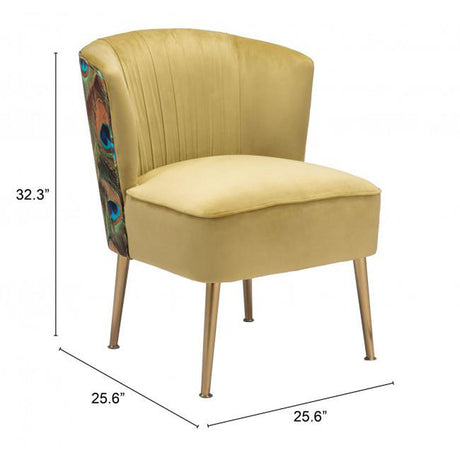 Zuo Tabitha Accent Chair Green, Gold & Peacock Print