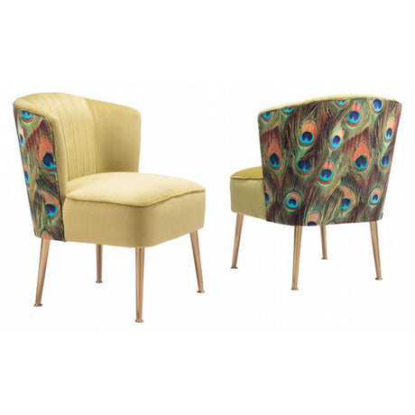 Zuo Tabitha Accent Chair Green, Gold & Peacock Print