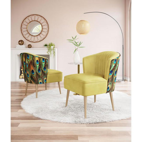 Zuo Tabitha Accent Chair Green, Gold & Peacock Print