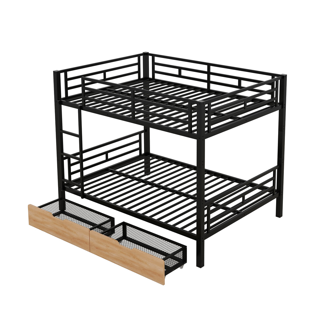 Metal Full Size Convertible Bunk Bed with 2 Drawers, Black(Expected Arrival Time: 9.18)