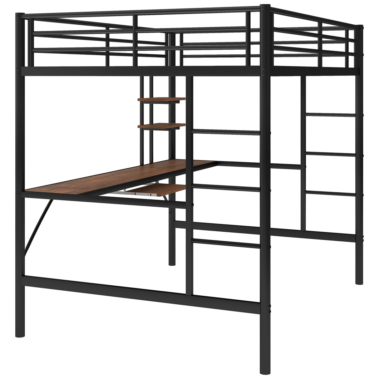 Loft Bed with Desk and Shelf , Space Saving Design,Full,Black (OLD SKU:MF285665AAB) - Home Elegance USA