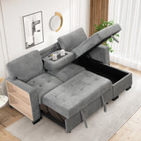 Stylish and Functional Light Chaise Lounge Sectional with Storage Rack Pull-out Bed Drop Down Table  and USB Charger Gray - Home Elegance USA