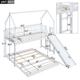 Twin over Full House Bunk Bed with Slide and Built-in Ladder, Full-Length Guardrail, White (Expected Arrival Time:8.10) - Home Elegance USA