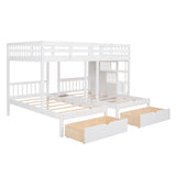 Full Over Twin & Twin Bunk Bed, Wood Triple Bunk Bed with Drawers and Guardrails (White) Home Elegance USA