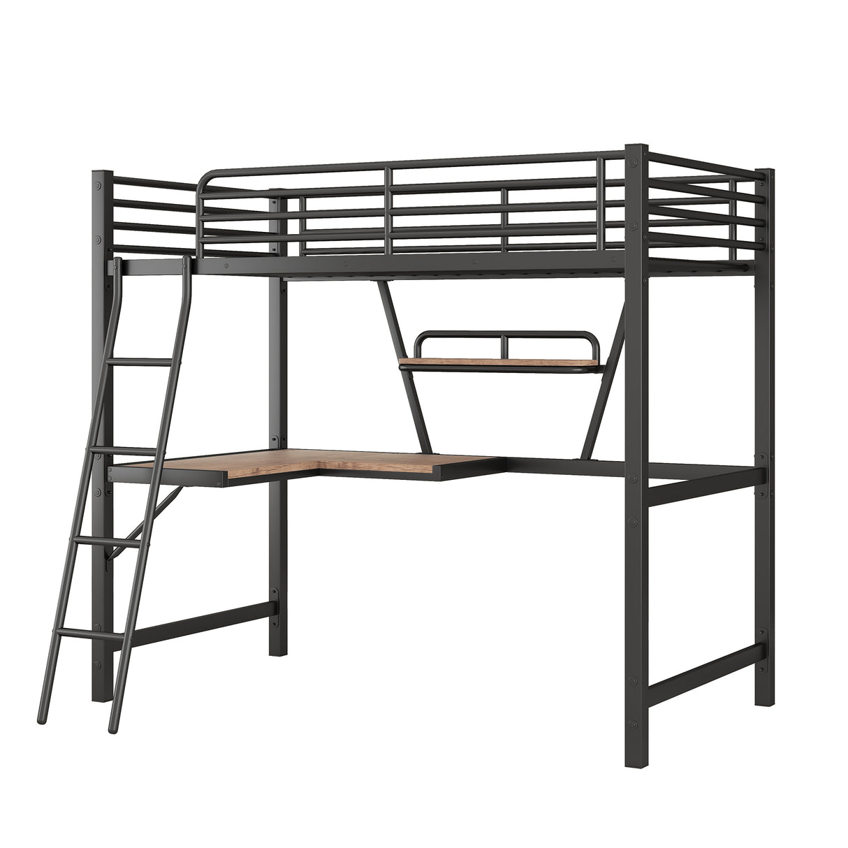 Twin Size Loft Metal&MDF Bed with Desk and Shelf, Black (Old SKU:SM001105AAB-1) - Home Elegance USA