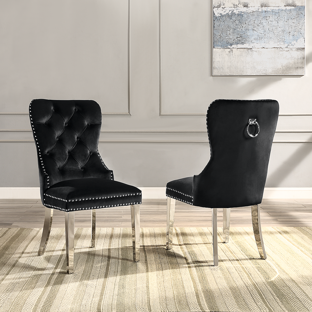 Modern Velvet Dining Chairs Set of 2, Tufted Accent Upholstered Chairs Wingback Armless Side Chair - Home Elegance USA