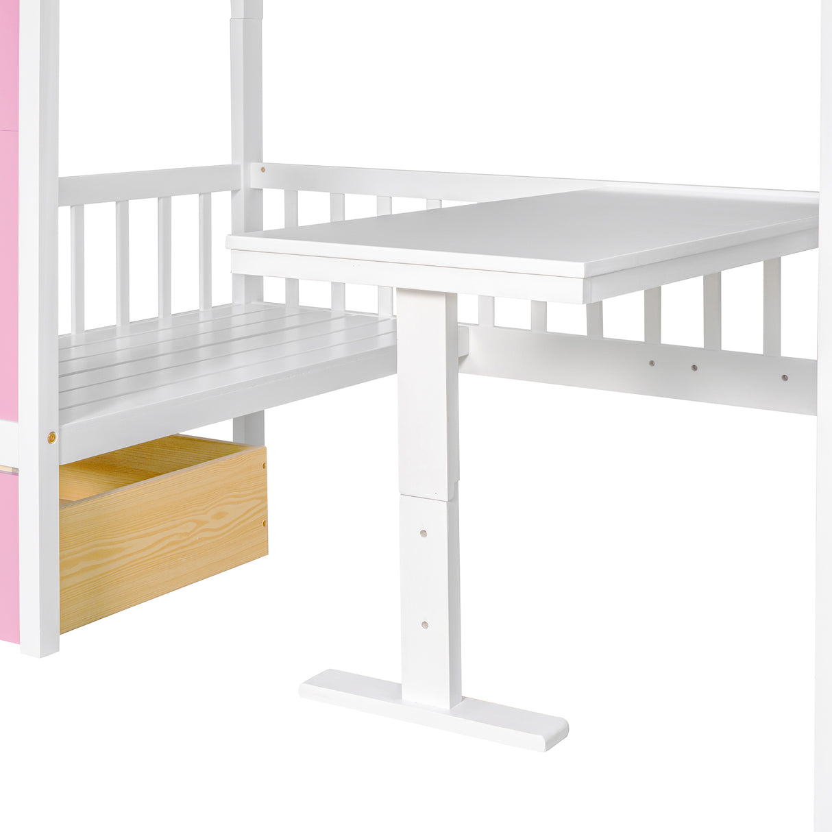 Twin-Over-Twin Bunk Bed with Changeable Table , Bunk Bed  Turn into Upper Bed and Down Desk with 2 Drawers - Pink - Home Elegance USA