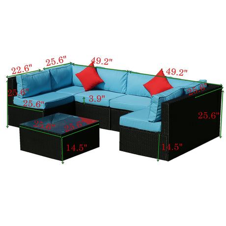 5 Pieces PE Rattan sectional Outdoor Furniture Cushioned U Sofa set with 2 Pillow - W329S00014 - image - 7