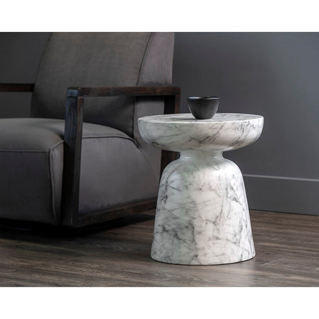 Lucida End Table - Marble Look - White - Home Elegance USA