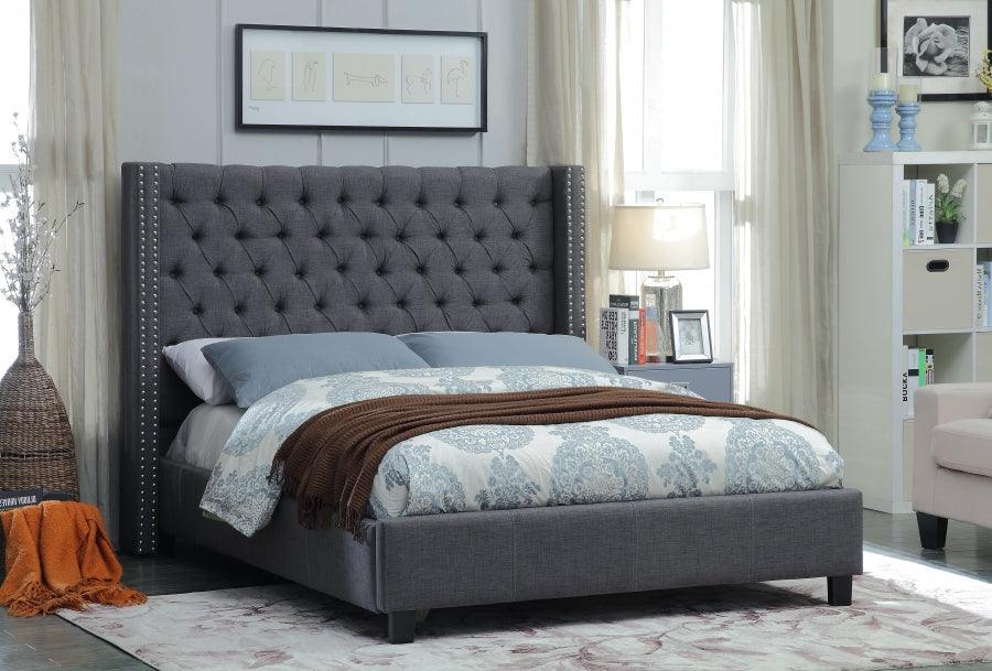 Meridian Furniture - Ashton Linen Queen Bed In Grey - Ashtongrey-Q