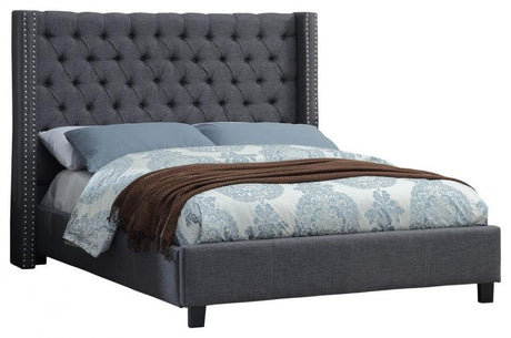 Meridian Furniture - Ashton Linen Queen Bed In Grey - Ashtongrey-Q