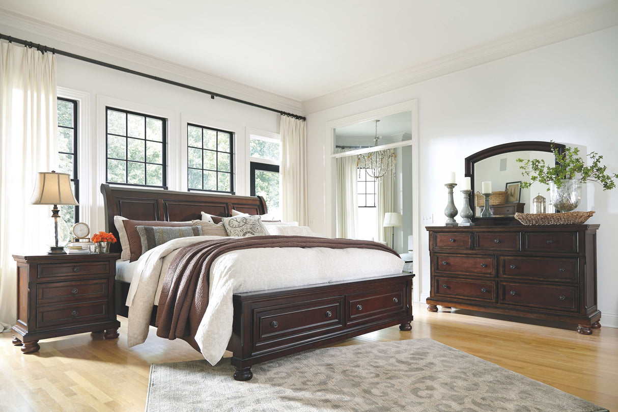 Porter - Rustic Brown - 6 Pc. - Dresser, Mirror, King Sleigh Bed With 2 Storage Drawers, Nightstand - Home Elegance USA