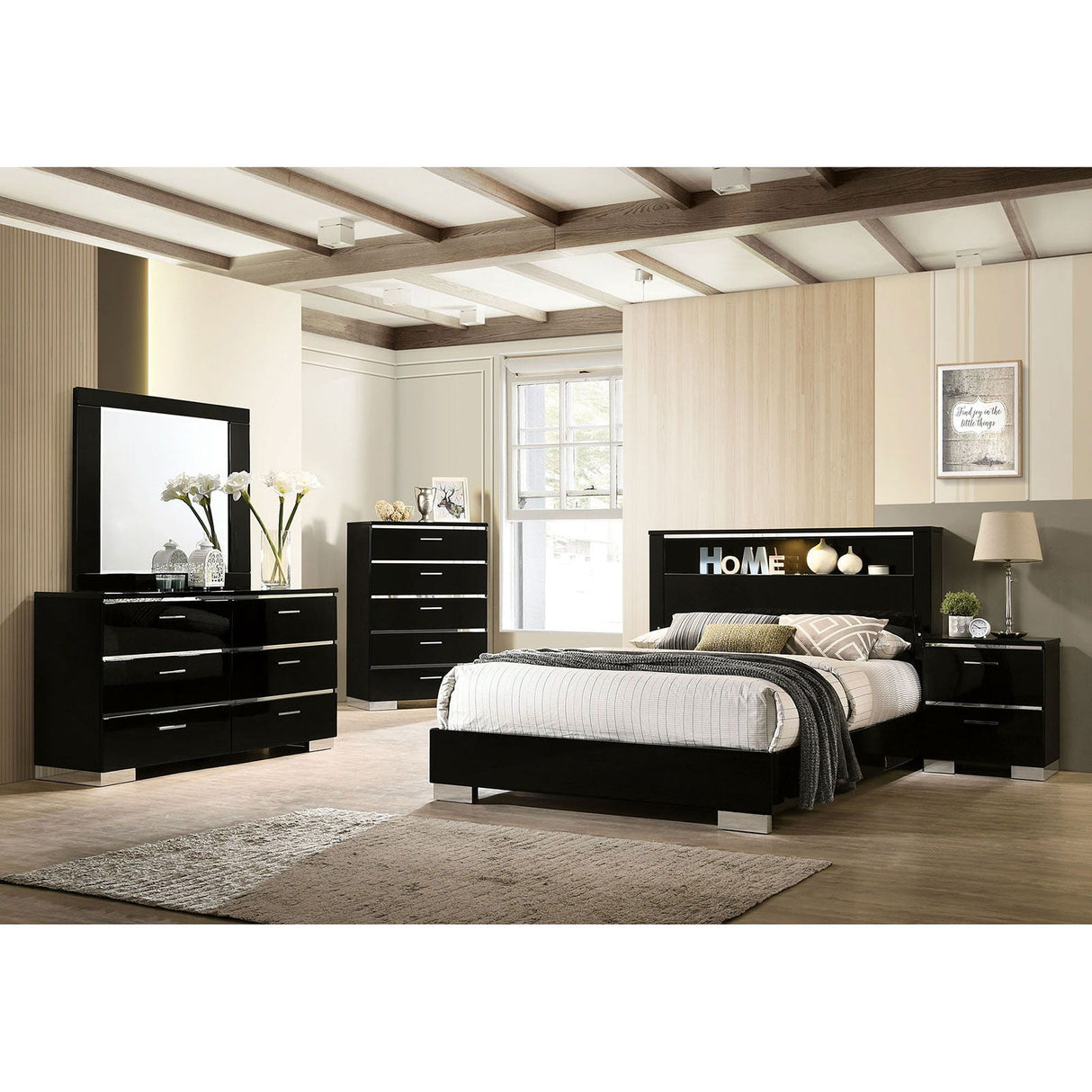 Carlie - 5 Piece Queen Bedroom Set With Chest - Black - Home Elegance USA