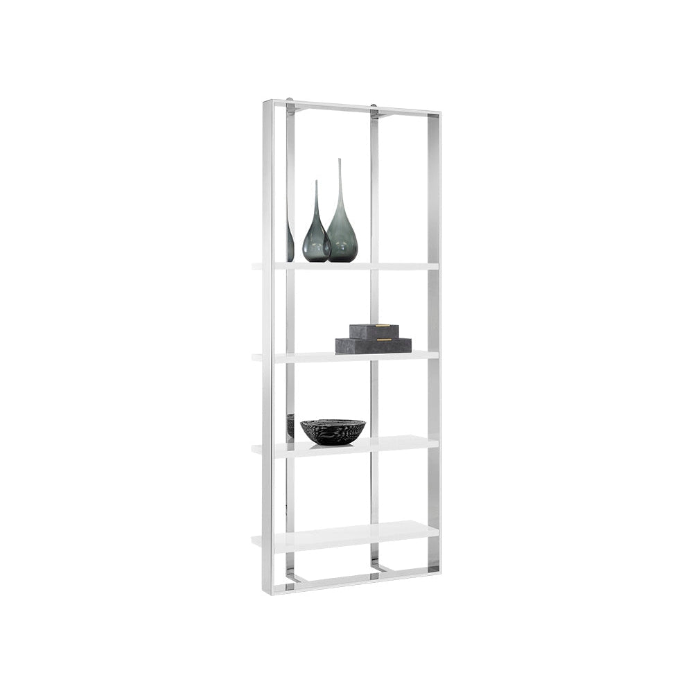 Dalton Bookcase - Stainless Steel - High Gloss White | Sunpan - SUNPAN - 107051 - Home Elegance USA - 3