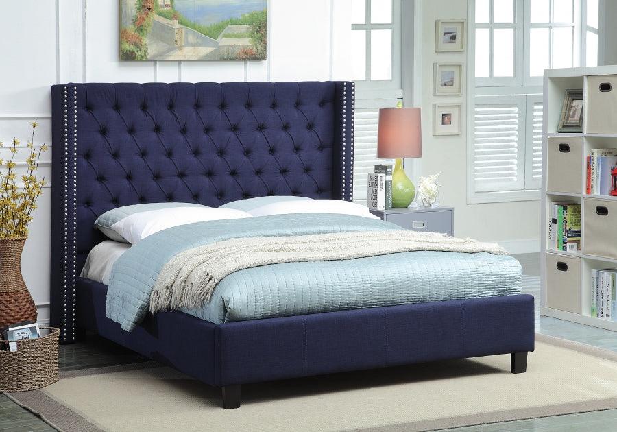 Meridian Furniture - Ashton Linen King Bed In Navy - Ashtonnavy-K