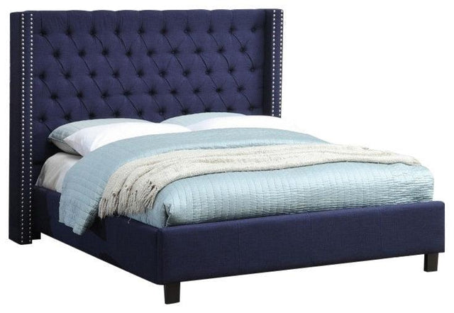 Meridian Furniture - Ashton Linen King Bed In Navy - Ashtonnavy-K