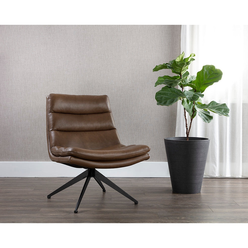 Keller Swivel Lounge Chair - Missouri Mahogany Leather - Home Elegance USA