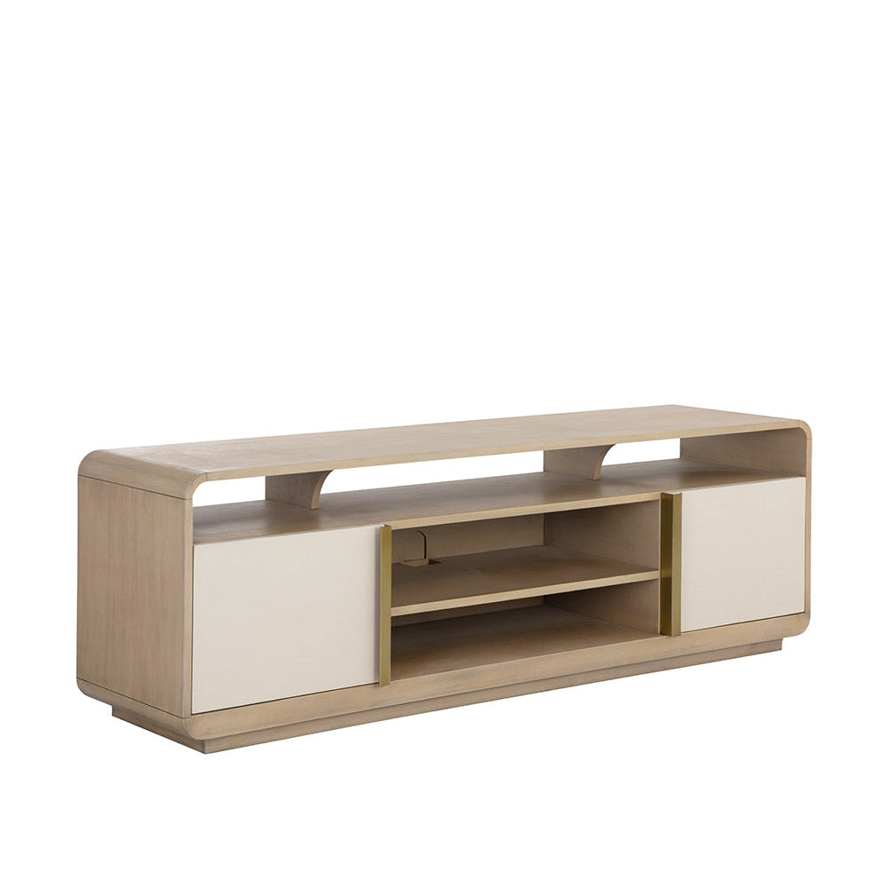 Kayden Media Console And Cabinet - Cream Shagreen - Home Elegance USA