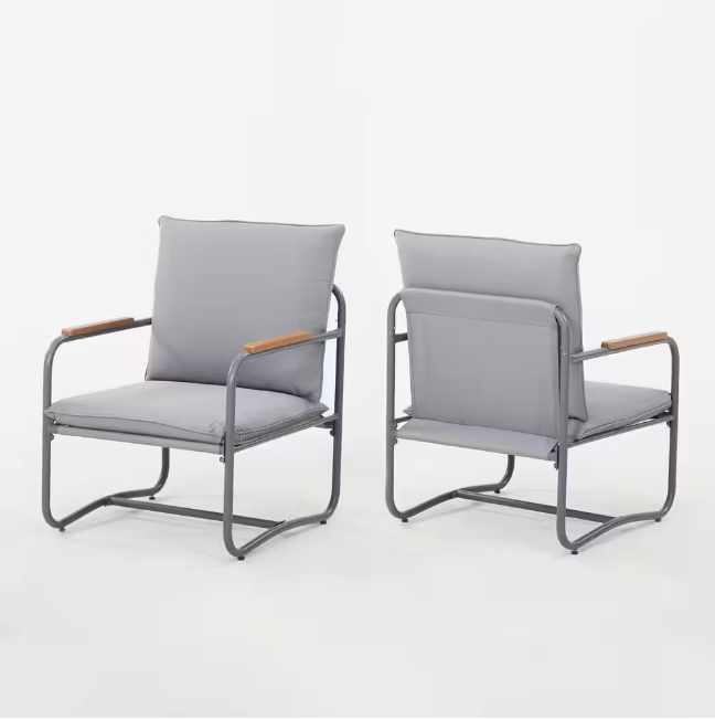 Outdoor Deep Seating Conversation Sofa Set, 4-Pieces Patio Metal Furniture with Light Gray Cushions