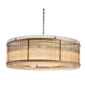 Modern Fluted Glass Chandelier – Clear or Smoke Grey Finish – Brass/Nickel Frame | Sunpan