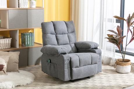 Vanbow.Recliner Chair Massage Heating sofa with USB and side pocket，2 Cup Holders (Grey) Home Elegance USA