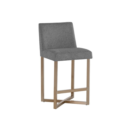 Howard Counter Stool - Antique Brass - Belfast Heather Grey - Home Elegance USA