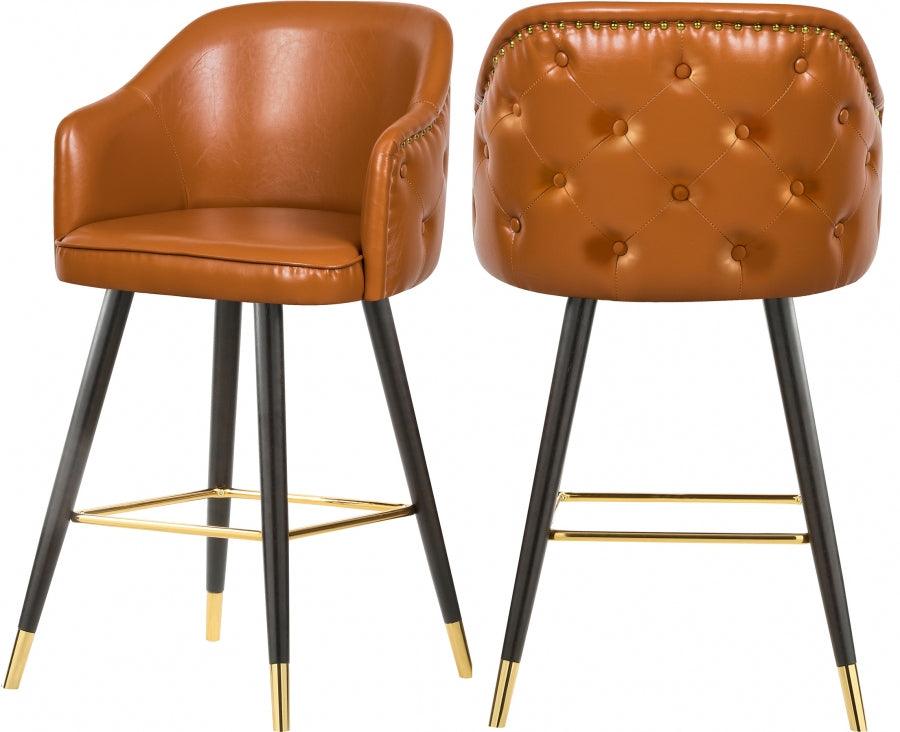 Barbosa Faux Leather Bar - Counter Stool Set Of 2 In Cognac - 900Cognac - C | Meridian | Home Elegance USA