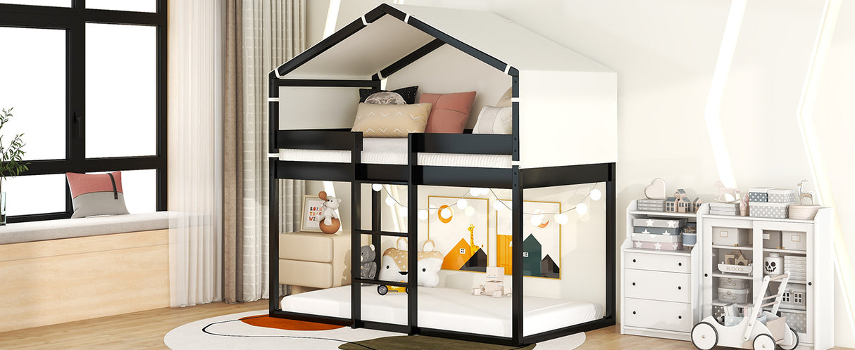 Twin Over Twin Bunk Bed Wood Bed with Tent, Espresso - Home Elegance USA
